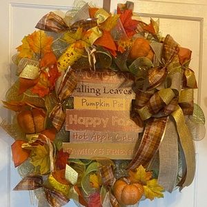 Fall Wreath Hello Autumn, Happy Fal Deco Mesh Wreath 22” Diameter